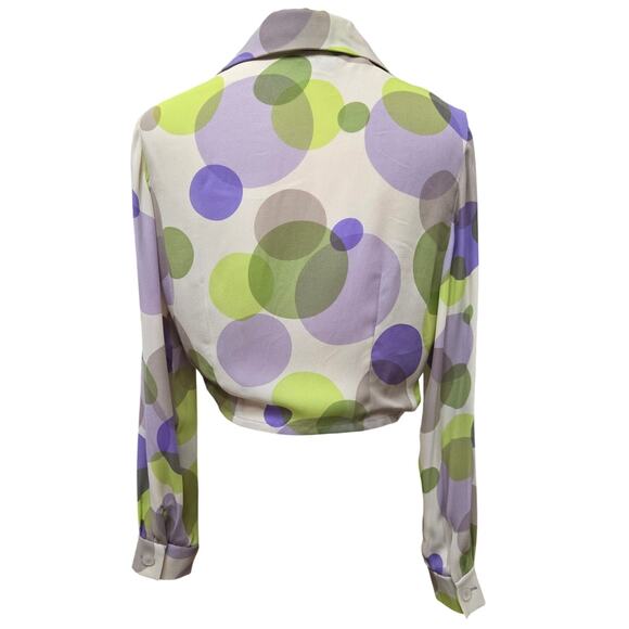 Maggy London Women Vtg 90s Y2K Maximalist Mod Retro Sheer Silk Tie Front Top 8 - Picture 4 of 8